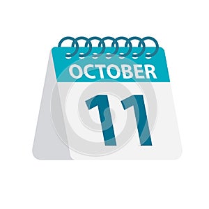 October 11 - Calendar Icon. Vector illustration of one day of month. Desktop Calendar Template