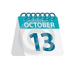 October 13 - Calendar Icon. Vector illustration of one day of month. Desktop Calendar Template