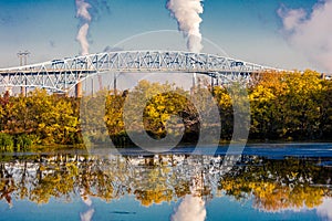 OCTOBER 15, 2016, George C. Platt Memorial Bridge and refinery smokestack, South of Philadelphia, PA