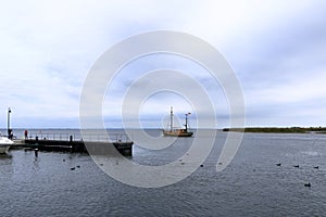 October 17 2021 - Altwarp, Mecklenburg-Western Pomerania, Germany: Boats in the port of Stettiner Haff