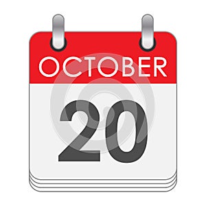 October 20. A leaf of the flip calendar with the date of October 20