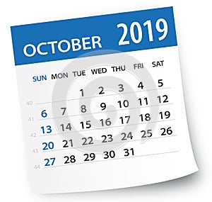 October 2019 Calendar Leaf - Vector Illustration