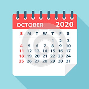 October 2020 Calendar Leaf - Vector Illustration