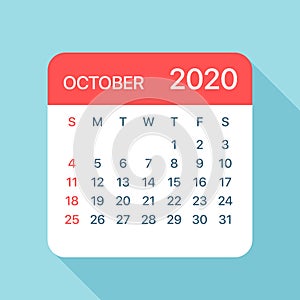 October 2020 Calendar Leaf - Vector Illustration