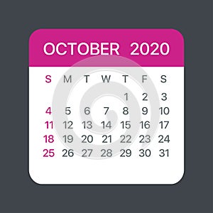 October 2020 Calendar Leaf - Vector template graphic Illustration