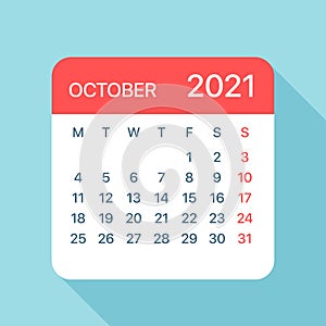 October 2021 Calendar Leaf - Vector Illustration