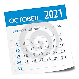 October 2021 Calendar Leaf - Vector Illustration