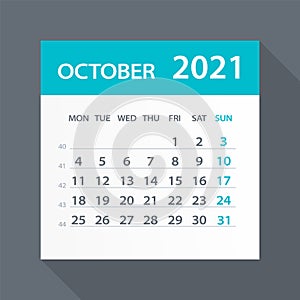 October 2021 Calendar Leaf - Vector Illustration