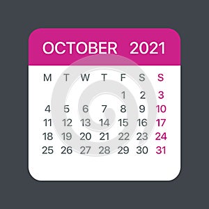 October 2021 Calendar Leaf - Vector template graphic Illustration