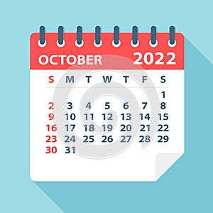 October 2022 Calendar Leaf - Vector Illustration