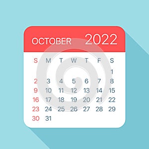 October 2022 Calendar Leaf - Vector Illustration