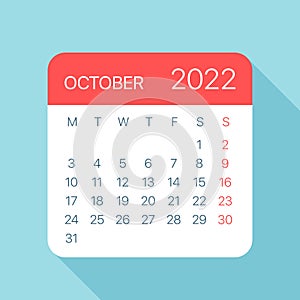 October 2022 Calendar Leaf - Vector Illustration