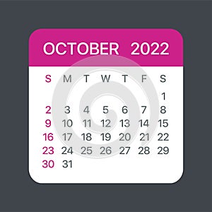 October 2022 Calendar Leaf - Vector template graphic Illustration