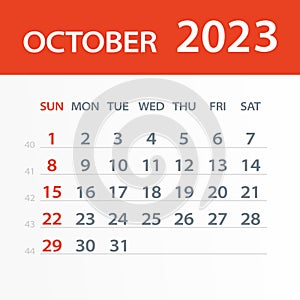 October 2023 Calendar Leaf - Vector Illustration