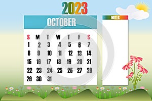 October 2023 - Calendar. Week starts on Sunday
