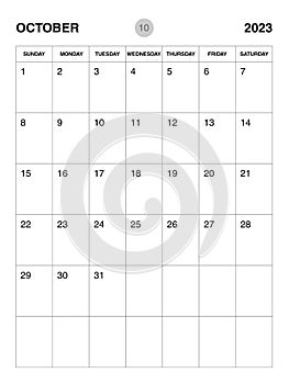 October 2023 year planner template, calendar 2023 desgin, monthly and yearly planners. organizer diary. week start Sunday