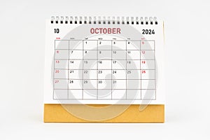 October 2024 desktop calendar isolated on white background