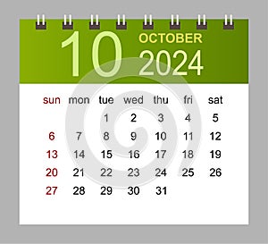 October 2024. Vector monthly calendar template 2024 year in simple style for template design