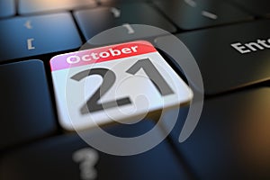 October 21 date on a keyboard key, 3d rendering