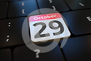 October 29 date on a keyboard key, 3d rendering