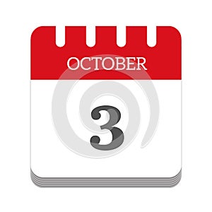 October 3 calendar flat icon