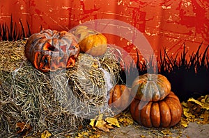 On October 31 holiday Halloween.Halloween design with pumpkins . Mixed media