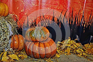 On October 31 holiday Halloween.Halloween design with pumpkins . Mixed media