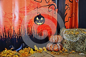 On October 31 holiday Halloween.Halloween design with pumpkins . Mixed media