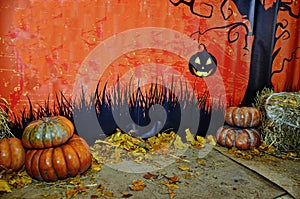 On October 31 holiday Halloween.Halloween design with pumpkins . Mixed media