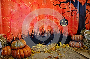 On October 31 holiday Halloween.Halloween design with pumpkins . Mixed media