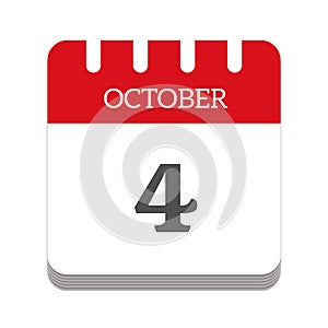 October 4 calendar flat icon
