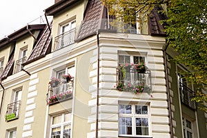 October 7, 2023 Russia, Zelenogradsk, German buildings, beautiful residential buildings, interesting architecture in the