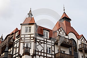 October 7, 2023 Russia, Zelenogradsk, houses of German construction, interesting architecture among greenery