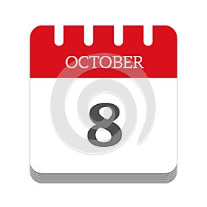 October 8 calendar flat icon