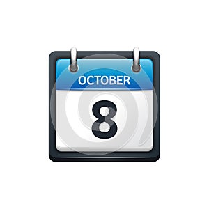 October 8. Calendar icon.Vector illustration,flat style.Month and date.Sunday,Monday,Tuesday,Wednesday,Thursday,Friday