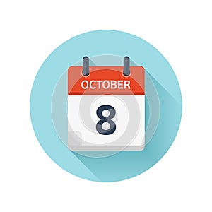 October 8. Vector flat daily calendar icon. Date and time, day, month 2018. Holiday. Season.
