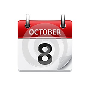 October 8. Vector flat daily calendar icon. Date and time, day, month. Holiday