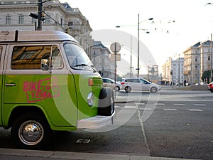 October 19, 2018 Austria. Vienna. Retro car of green color.