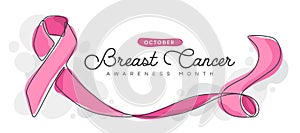 October, Breast cancer awareness month - abstract handwritten border line ribbon symbol with pink color vector design