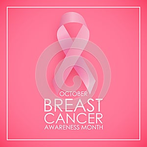 October Breast Cancer Awareness Month Concept Background. Pink Ribbon Sign. Vector illustration