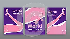 October Breast cancer Awareness month with pink ribbon poster