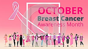 October Breast cancer Awareness month with pink ribbon poster