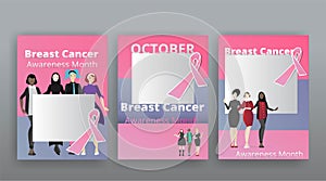 October Breast cancer Awareness month with pink ribbon poster