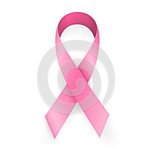 October breast cancer awareness month in. Realistic pink ribbon symbol. Medical Design. Vector illustration