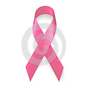 October breast cancer awareness month in. Realistic pink ribbon symbol. Medical Design. Vector illustration