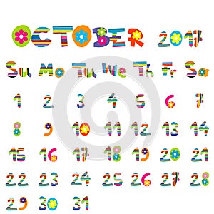 October 2017 calendar