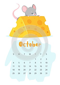 October calendar flat vector template