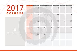 October 2017 calendar