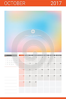 October 2017 calendar with space for picture