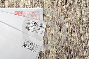 25 October 2024 - Calgary Alberta Canada - Postage stamp printed by a franking machine